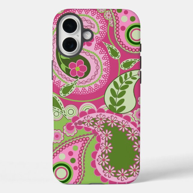 Coque Pour iPhone 16 Plus Rose et vert Paisley iPhone 16 coque (Verso)
