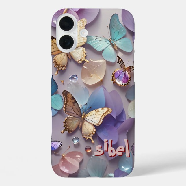 Coque Pour iPhone 16 Plus Rose Papillon Or Monogrammed Coque - Mate iPhone (Verso)