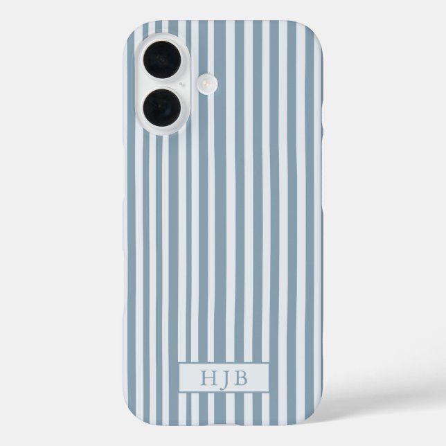Coque Pour iPhone 16 Preppy Blue Stripe Monogramme Joli iPhone 16 Coque (Verso)