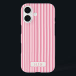 Coque Pour iPhone 16 Preppy Pink Stripe Monogramme Joli iPhone 16 Coque<br><div class="desc">Preppy Pink Stripe Monogramme initial iPhone 16 Coque</div>