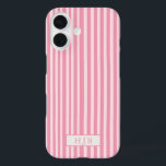 Coque Pour iPhone 16 Preppy Pink Stripe Monogramme Joli iPhone 16 Coque<br><div class="desc">Preppy Pink Stripe Monogramme initial iPhone 16 Coque</div>