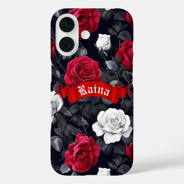 Coque Pour iPhone 16 Red Black and White Goth Rose iPhone / coque ipad (Verso)