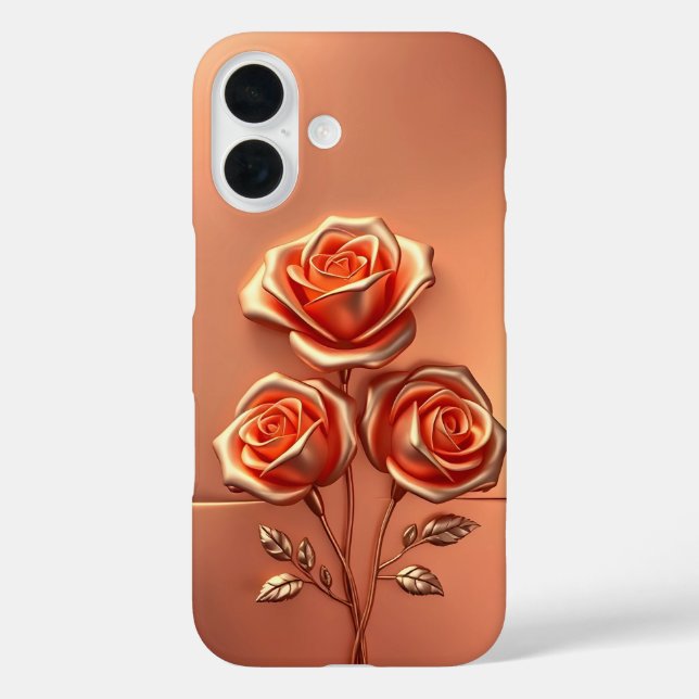 Coque Pour iPhone 16 Rose Gold Trio Flowers Coque-Mate coque iphone (Verso)