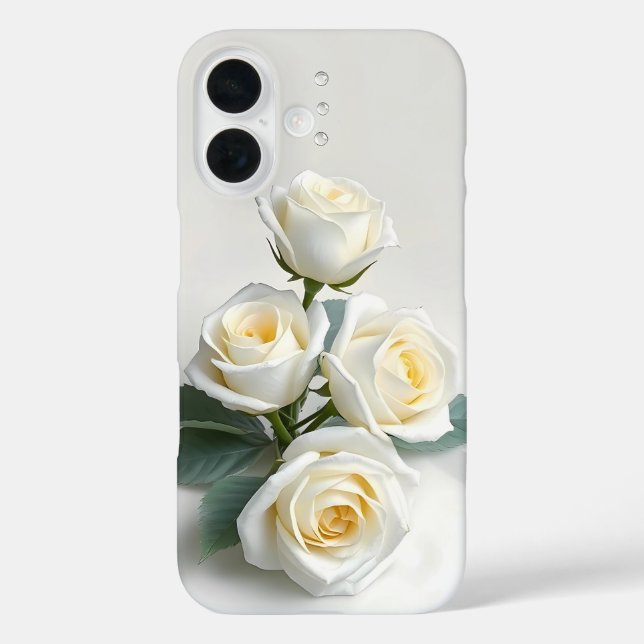 Coque Pour iPhone 16 Roses blanches sur blanc pur - coque iphone Coque- (Verso)