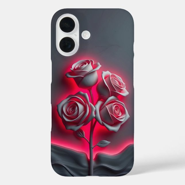 Coque Pour iPhone 16 Roses de Neon Rouge sur coque iphone de Coque noir (Verso)