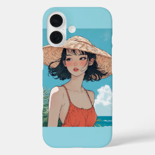 Coque Pour iPhone 16 Summer Beach Girl Anime iPhone 16 Coque