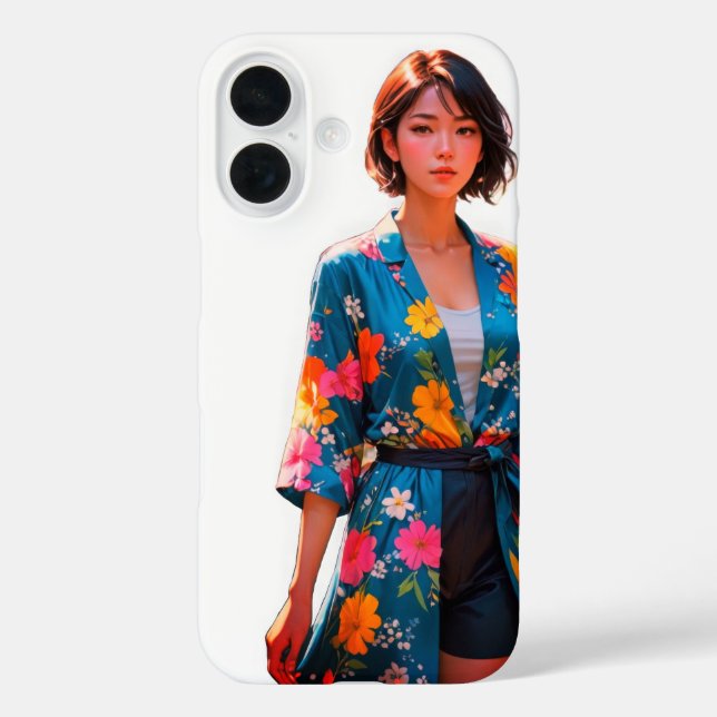 Coque Pour iPhone 16 Vibrant Floral Kimono iPhone 16 Coque (Verso)