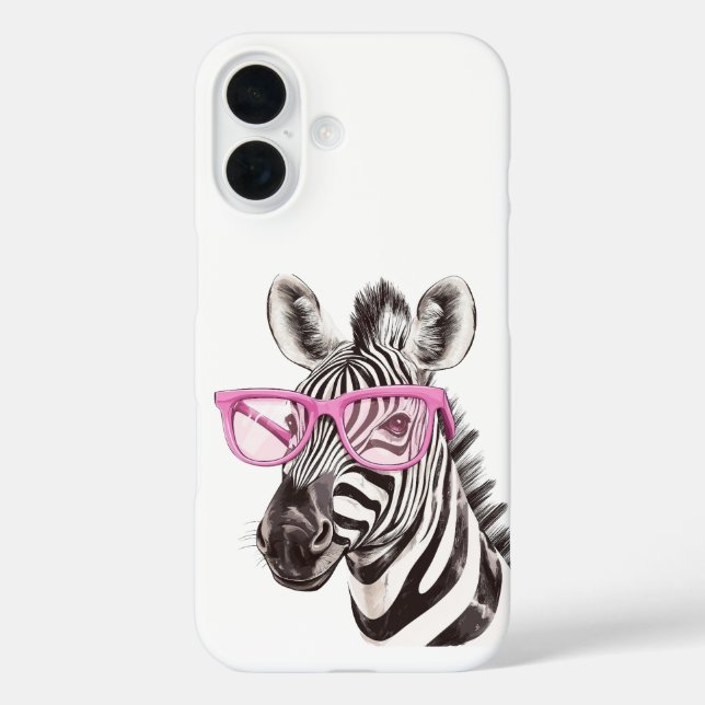Coque Pour iPhone 16 Zèbre avec lunettes roses iPhone / coque ipad (Verso)