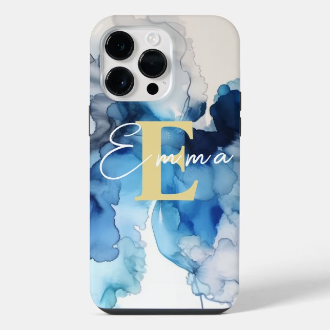 Coque Pour Pour iPhone 14 Pro Max iPhone 14 Pro Max Coque avec encre d'alcool bleu e (Verso)
