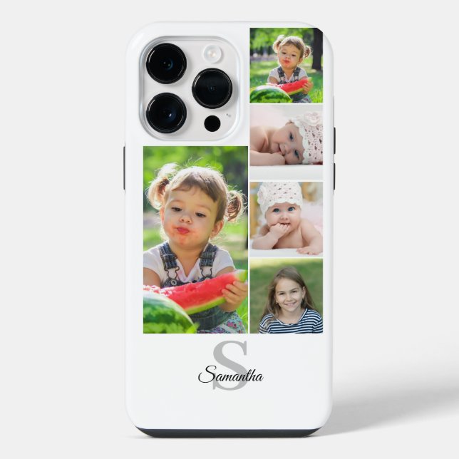 Coque Pour Pour iPhone 14 Pro Max Monogramme 5 Photo Collage Nom iPhone / coque ipad (Verso)