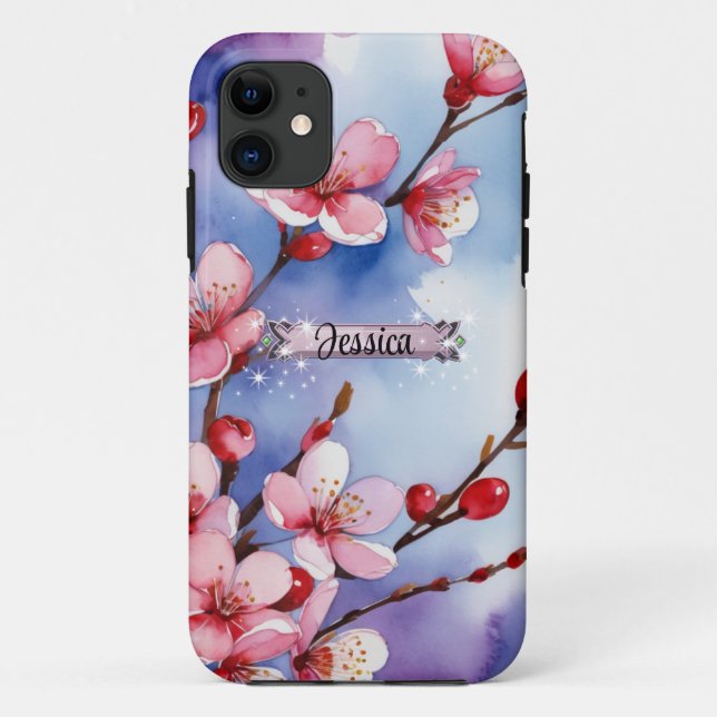 Coque rose vif de fleurs de cerisier pour iPhone / (Dos)