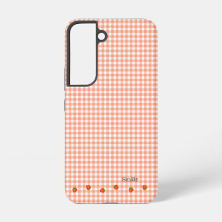 COQUE SAMSUNG GALAXY 文字　カスタマイズ　いちご　チェック　オレンジ 