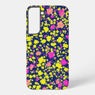 COQUE SAMSUNG GALAXY 紺地に黄色とピンクの花模様 和風 着物柄