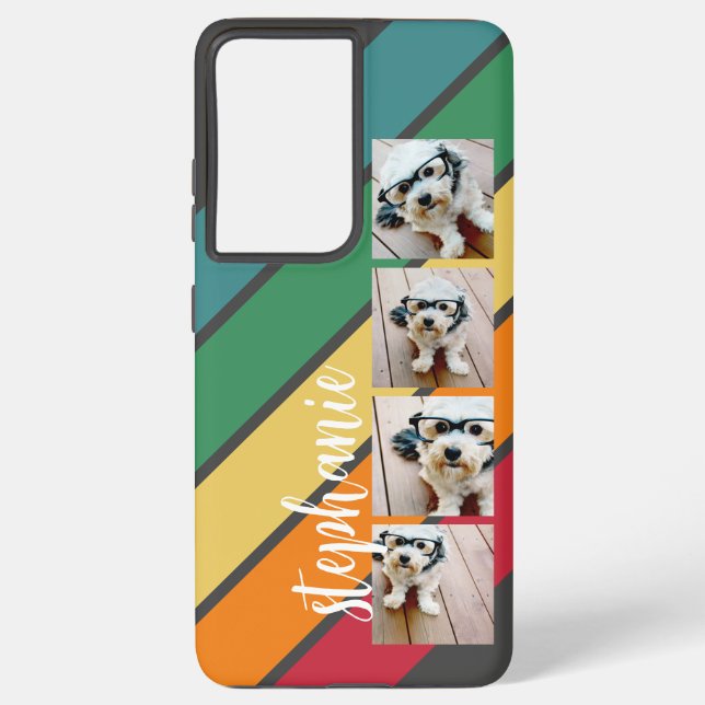 Coque Samsung Galaxy 4 Photo Retro bande motif arc-en-ciel - Nom du scr (Verso)