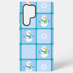 Coque Samsung Galaxy À damiers hiver bonhomme de neige motif et flocons