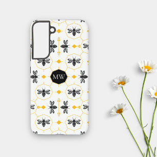 Coque Samsung Galaxy Abeille Monogramme moderne Noir Jaune Honeycomb Ch