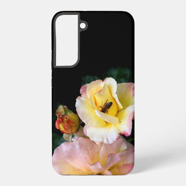 Coque Samsung Galaxy Abeille sur roses rose jaune Fleurs (Verso)