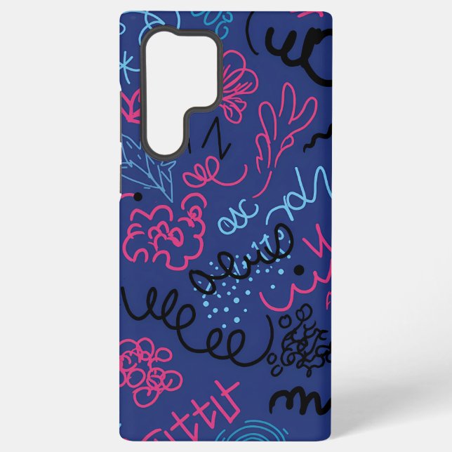 Coque Samsung Galaxy Abstract Hand-Drawn Scribble Pattern on Blue (Verso)