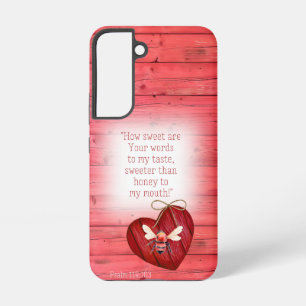 Coque Samsung Galaxy Adorable Faux Bois Rouge Cœur Rouge Abeille Orange
