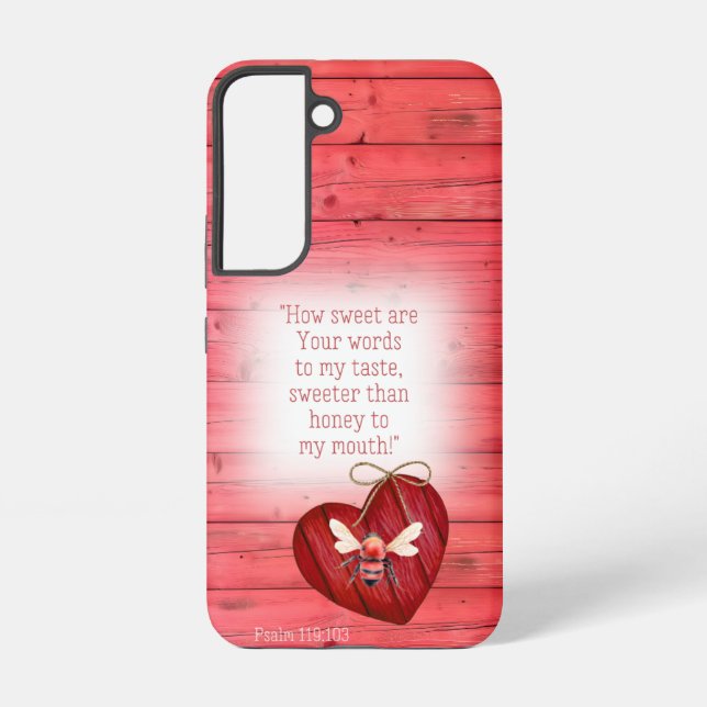 Coque Samsung Galaxy Adorable Faux Red Wood Red Heart Orange Bee Faith (Verso)