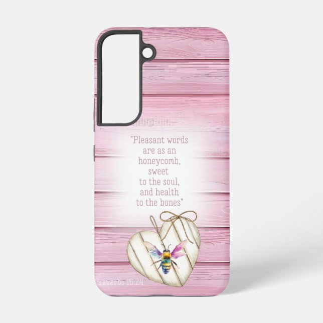 Coque Samsung Galaxy Adorable Pastel Pink Wood Heart Rainbow Bee Faith (Verso)