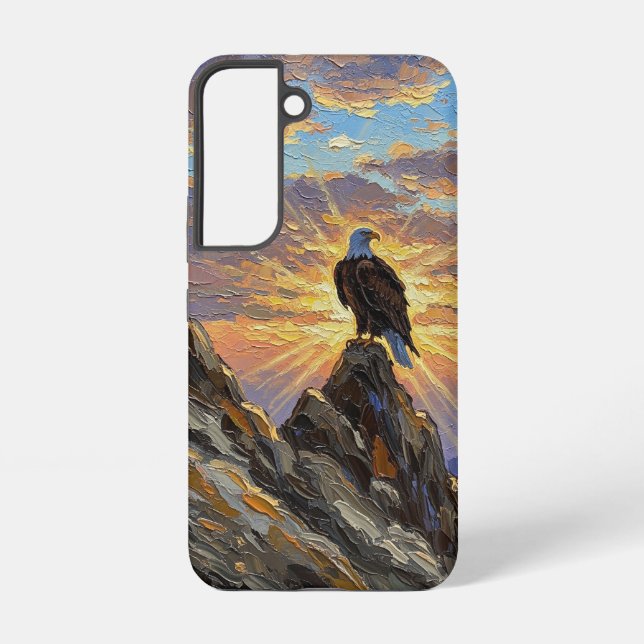Coque Samsung Galaxy Aigle chauve sur un sommet de montagne au lever du (Verso)