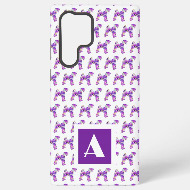 Coque Samsung Galaxy Airedale Terrier Chien Violet Silhouette Monogramm (Verso)
