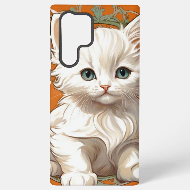 Coque Samsung Galaxy Alphonse Mucha Art Nouveau Kitten blanc (Verso)