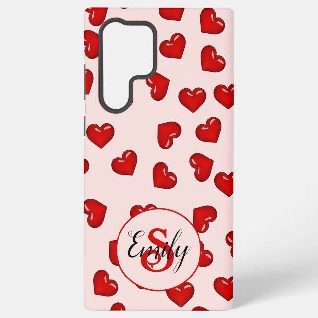 Coque Samsung Galaxy amants Coeur rouge sur Soft rose monogrammed nom (Verso)