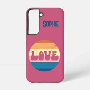 Coque Samsung Galaxy Amour Rétro Typographie sur Rayures de Coucher de