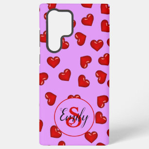 Coque Samsung Galaxy amoureux Coeur rouge sur le violet élégant monogra