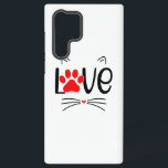 Coque Samsung Galaxy Amoureux des chats moderne Paw<br><div class="desc">Montrez au monde votre amour pour les félins avec ce design adorable et moderne "Cat LOVE". Cette oeuvre d'art intelligente épelle le mot "LOVE", remplaçant le mot "O" par un empreinte de patte rouge audacieux. Avec de mignons oreilles de chat, des whiskies et un minuscule nez de coeur, ce graphique...</div>