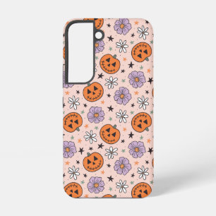 Coque Samsung Galaxy Amusants Citrouilles d'Halloween et Fleurs Motif