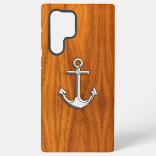 Coque Samsung Galaxy Ancre chromée nautique sur bois de teck