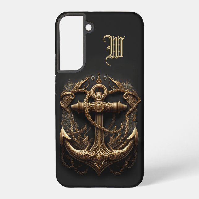 Coque Samsung Galaxy Ancre de marine dorée monogramme (Verso)