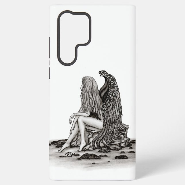 Coque Samsung Galaxy Angel, perdu dans la pensée, noir et blanc Design (Verso)