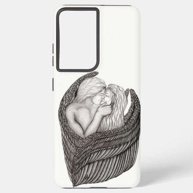 Coque Samsung Galaxy Angels Kissing, noir et blanc Design (Verso)