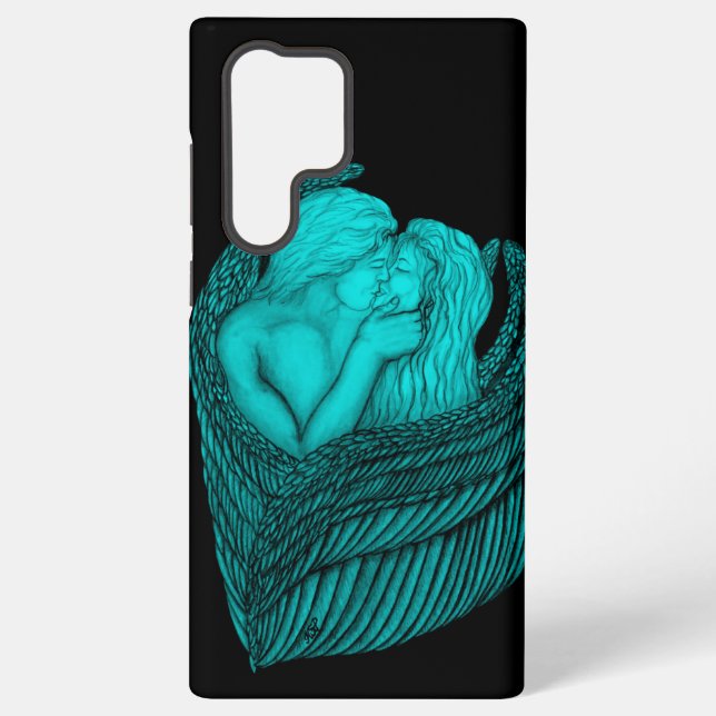 Coque Samsung Galaxy Angels Kissing, noir et vert Design (Verso)