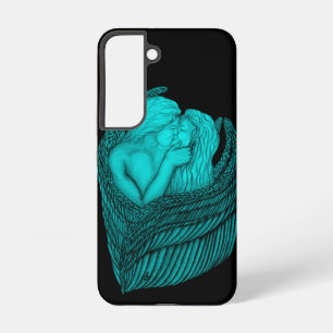 Coque Samsung Galaxy Anges qui s'embrassent, design noir et vert