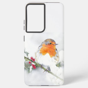 Coque Samsung Galaxy Anglais Européen Robin Bird Winter Holly Berries