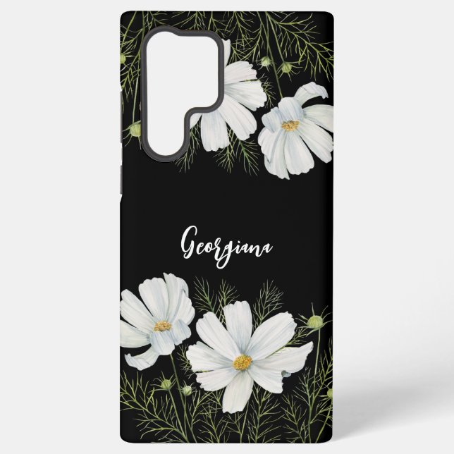 Coque Samsung Galaxy Aquarelle Blanc Cosmos Fleurs Peinture Botanique (Verso)