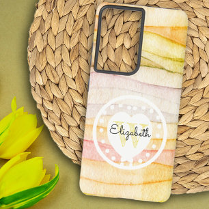 Coque Samsung Galaxy Aquarelle colorée Vagues Monogramme Coeur blanc