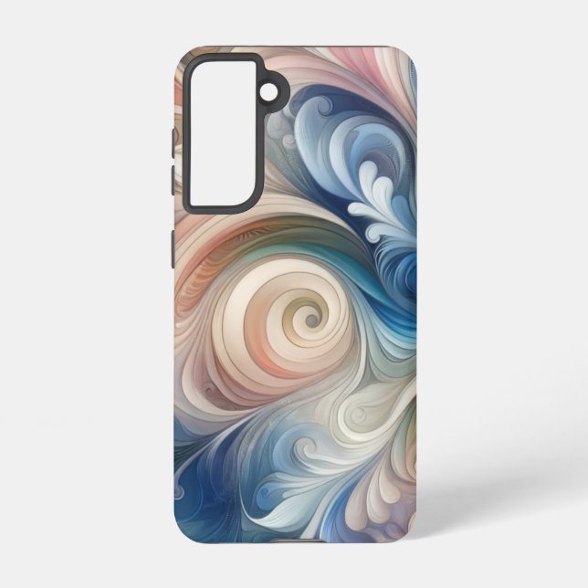 Coque Samsung Galaxy Aquarelle Imaginaire Floral Pastel Bleu & Crème (Verso)