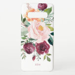 Coque Samsung Galaxy S10  Aquarelle rustique Botanique avec Monogramme<br><div class="desc">Magnifiquement féminin au charme rustique, ce design botanique présente un bouquet de roses aquarelles, des fleurs mixtes et de la verdure dans un coloris tendance de bordeaux, rose et orange rougeâtre avec verdure. Un modèle de texte est inclus pour personnaliser cette conception avec vos initiales monographiques, nom ou autre texte...</div>