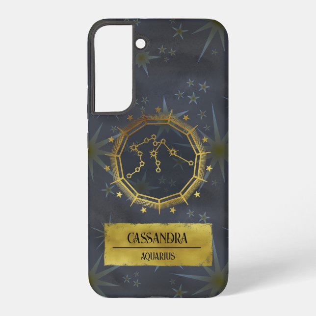 Coque Samsung Galaxy Aquarius Dark Zodiac Astrologie : Noir & Or (Verso)