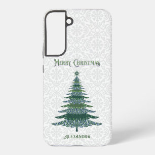 Coque Samsung Galaxy Arbre de Noël moderne blanc vert personnalisé