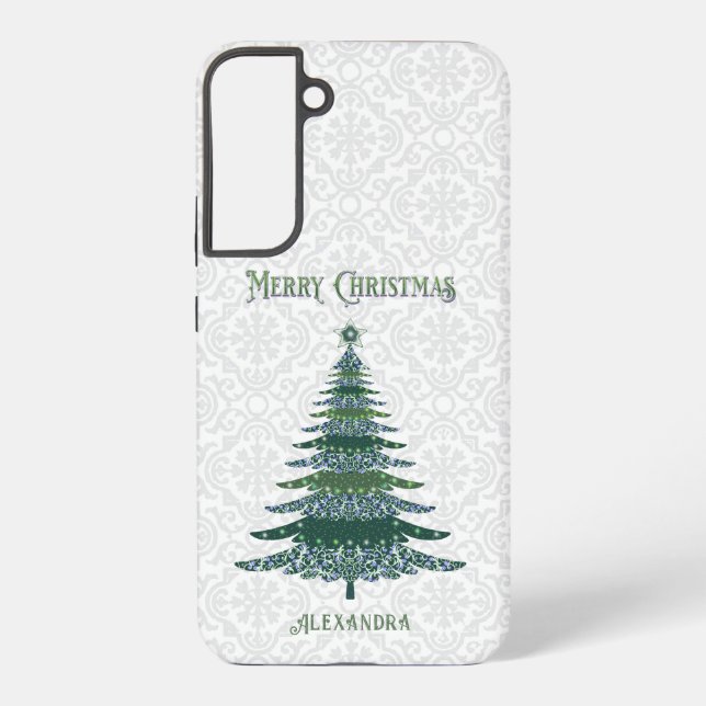 Coque Samsung Galaxy Arbre de Noël moderne blanc vert personnalisé (Verso)