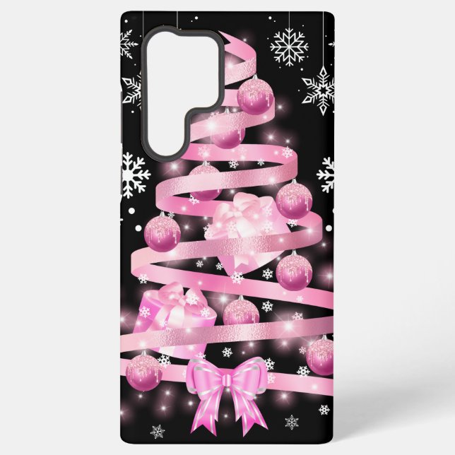 Coque Samsung Galaxy Arbre de Noël rose pâle blanc Snowflake (Verso)
