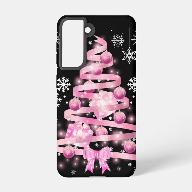 Coque Samsung Galaxy Arbre de Noël rose pâle blanc Snowflake (Verso)