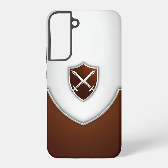 Coque Samsung Galaxy Argent et Bouclier Brown avec épées croisées (Verso)